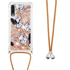Coque Silicone Housse Etui Gel Bling-Bling avec Laniere Strap S02 pour Samsung Galaxy A30S Or