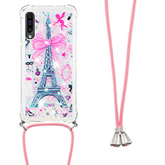 Coque Silicone Housse Etui Gel Bling-Bling avec Laniere Strap S02 pour Samsung Galaxy A30S Rose