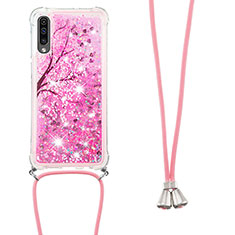 Coque Silicone Housse Etui Gel Bling-Bling avec Laniere Strap S02 pour Samsung Galaxy A30S Rose Rouge