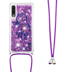 Coque Silicone Housse Etui Gel Bling-Bling avec Laniere Strap S02 pour Samsung Galaxy A30S Violet