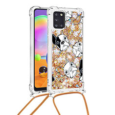 Coque Silicone Housse Etui Gel Bling-Bling avec Laniere Strap S02 pour Samsung Galaxy A31 Or
