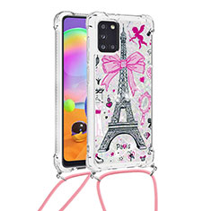 Coque Silicone Housse Etui Gel Bling-Bling avec Laniere Strap S02 pour Samsung Galaxy A31 Rose