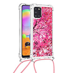 Coque Silicone Housse Etui Gel Bling-Bling avec Laniere Strap S02 pour Samsung Galaxy A31 Rose Rouge
