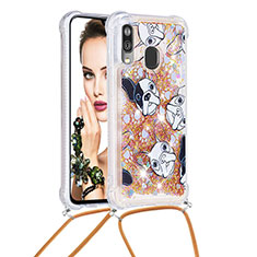 Coque Silicone Housse Etui Gel Bling-Bling avec Laniere Strap S02 pour Samsung Galaxy A40 Or