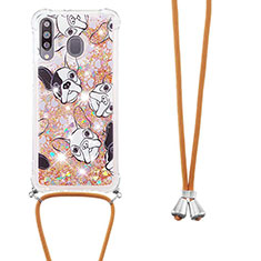 Coque Silicone Housse Etui Gel Bling-Bling avec Laniere Strap S02 pour Samsung Galaxy A40s Or