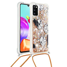 Coque Silicone Housse Etui Gel Bling-Bling avec Laniere Strap S02 pour Samsung Galaxy A41 Or