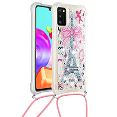 Coque Silicone Housse Etui Gel Bling-Bling avec Laniere Strap S02 pour Samsung Galaxy A41 Rose