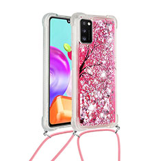 Coque Silicone Housse Etui Gel Bling-Bling avec Laniere Strap S02 pour Samsung Galaxy A41 Rose Rouge