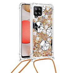 Coque Silicone Housse Etui Gel Bling-Bling avec Laniere Strap S02 pour Samsung Galaxy A42 5G Or