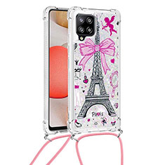 Coque Silicone Housse Etui Gel Bling-Bling avec Laniere Strap S02 pour Samsung Galaxy A42 5G Rose