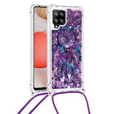 Coque Silicone Housse Etui Gel Bling-Bling avec Laniere Strap S02 pour Samsung Galaxy A42 5G Violet