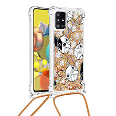 Coque Silicone Housse Etui Gel Bling-Bling avec Laniere Strap S02 pour Samsung Galaxy A51 4G Or