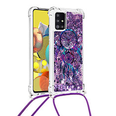 Coque Silicone Housse Etui Gel Bling-Bling avec Laniere Strap S02 pour Samsung Galaxy A51 5G Violet