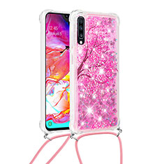 Coque Silicone Housse Etui Gel Bling-Bling avec Laniere Strap S02 pour Samsung Galaxy A70 Rose Rouge