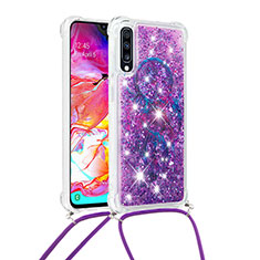 Coque Silicone Housse Etui Gel Bling-Bling avec Laniere Strap S02 pour Samsung Galaxy A70 Violet