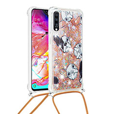 Coque Silicone Housse Etui Gel Bling-Bling avec Laniere Strap S02 pour Samsung Galaxy A70S Or