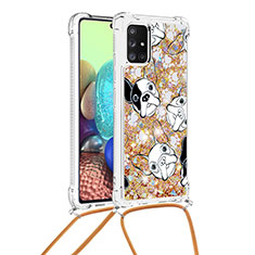 Coque Silicone Housse Etui Gel Bling-Bling avec Laniere Strap S02 pour Samsung Galaxy A71 4G A715 Or