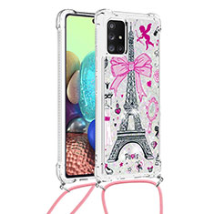 Coque Silicone Housse Etui Gel Bling-Bling avec Laniere Strap S02 pour Samsung Galaxy A71 4G A715 Rose