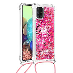 Coque Silicone Housse Etui Gel Bling-Bling avec Laniere Strap S02 pour Samsung Galaxy A71 4G A715 Rose Rouge