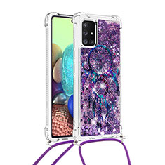 Coque Silicone Housse Etui Gel Bling-Bling avec Laniere Strap S02 pour Samsung Galaxy A71 4G A715 Violet