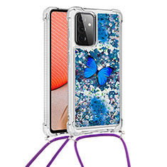 Coque Silicone Housse Etui Gel Bling-Bling avec Laniere Strap S02 pour Samsung Galaxy A72 5G Bleu
