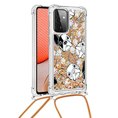 Coque Silicone Housse Etui Gel Bling-Bling avec Laniere Strap S02 pour Samsung Galaxy A72 5G Or