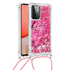 Coque Silicone Housse Etui Gel Bling-Bling avec Laniere Strap S02 pour Samsung Galaxy A72 5G Rose Rouge