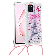 Coque Silicone Housse Etui Gel Bling-Bling avec Laniere Strap S02 pour Samsung Galaxy A81 Rose