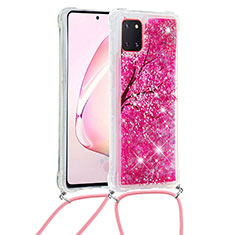 Coque Silicone Housse Etui Gel Bling-Bling avec Laniere Strap S02 pour Samsung Galaxy A81 Rose Rouge