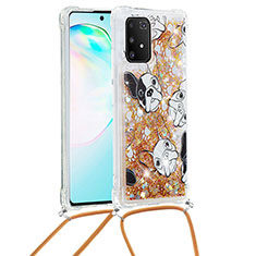 Coque Silicone Housse Etui Gel Bling-Bling avec Laniere Strap S02 pour Samsung Galaxy A91 Or