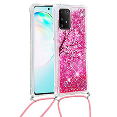 Coque Silicone Housse Etui Gel Bling-Bling avec Laniere Strap S02 pour Samsung Galaxy A91 Rose Rouge