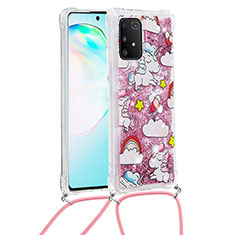 Coque Silicone Housse Etui Gel Bling-Bling avec Laniere Strap S02 pour Samsung Galaxy A91 Rouge
