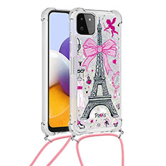 Coque Silicone Housse Etui Gel Bling-Bling avec Laniere Strap S02 pour Samsung Galaxy F42 5G Mixte
