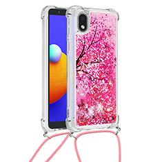 Coque Silicone Housse Etui Gel Bling-Bling avec Laniere Strap S02 pour Samsung Galaxy M01 Core Rose Rouge