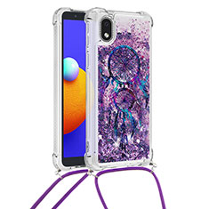 Coque Silicone Housse Etui Gel Bling-Bling avec Laniere Strap S02 pour Samsung Galaxy M01 Core Violet