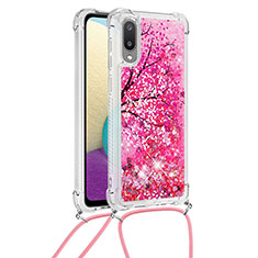 Coque Silicone Housse Etui Gel Bling-Bling avec Laniere Strap S02 pour Samsung Galaxy M02 Rose Rouge