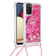 Coque Silicone Housse Etui Gel Bling-Bling avec Laniere Strap S02 pour Samsung Galaxy M02s Rose Rouge