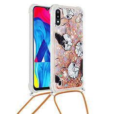 Coque Silicone Housse Etui Gel Bling-Bling avec Laniere Strap S02 pour Samsung Galaxy M10 Or