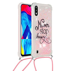 Coque Silicone Housse Etui Gel Bling-Bling avec Laniere Strap S02 pour Samsung Galaxy M10 Rose