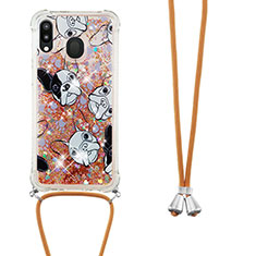 Coque Silicone Housse Etui Gel Bling-Bling avec Laniere Strap S02 pour Samsung Galaxy M20 Or