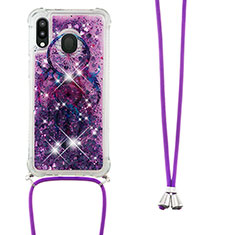 Coque Silicone Housse Etui Gel Bling-Bling avec Laniere Strap S02 pour Samsung Galaxy M20 Violet