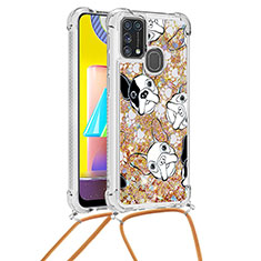 Coque Silicone Housse Etui Gel Bling-Bling avec Laniere Strap S02 pour Samsung Galaxy M21s Or