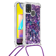 Coque Silicone Housse Etui Gel Bling-Bling avec Laniere Strap S02 pour Samsung Galaxy M21s Violet