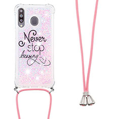Coque Silicone Housse Etui Gel Bling-Bling avec Laniere Strap S02 pour Samsung Galaxy M30 Rose