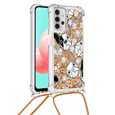 Coque Silicone Housse Etui Gel Bling-Bling avec Laniere Strap S02 pour Samsung Galaxy M32 5G Or