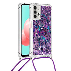 Coque Silicone Housse Etui Gel Bling-Bling avec Laniere Strap S02 pour Samsung Galaxy M32 5G Violet