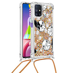 Coque Silicone Housse Etui Gel Bling-Bling avec Laniere Strap S02 pour Samsung Galaxy M51 Or