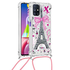 Coque Silicone Housse Etui Gel Bling-Bling avec Laniere Strap S02 pour Samsung Galaxy M51 Rose