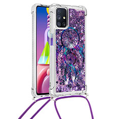 Coque Silicone Housse Etui Gel Bling-Bling avec Laniere Strap S02 pour Samsung Galaxy M51 Violet
