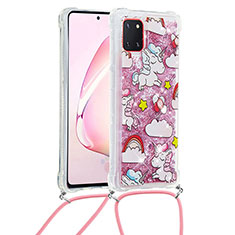 Coque Silicone Housse Etui Gel Bling-Bling avec Laniere Strap S02 pour Samsung Galaxy M60s Rouge